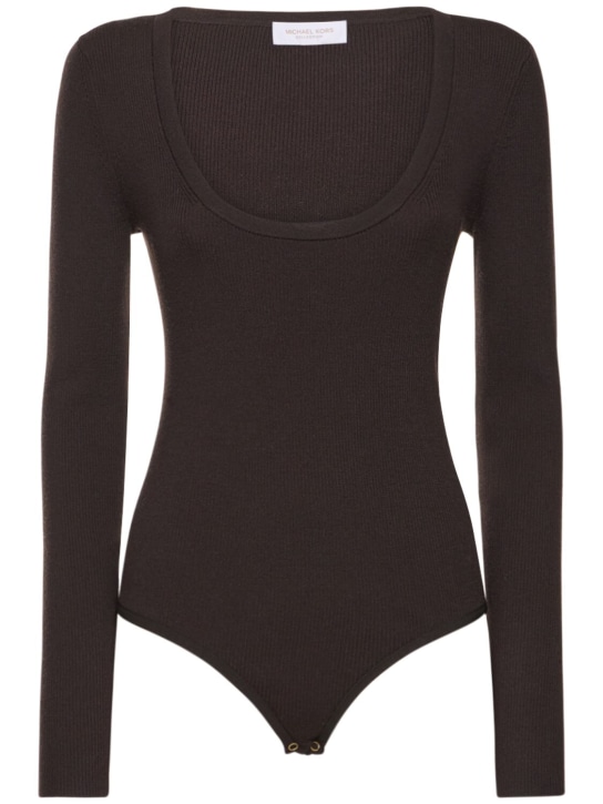 Michael Kors Collection: Wool blend scoop neck bodysuit - Black - women_0 | Luisa Via Roma