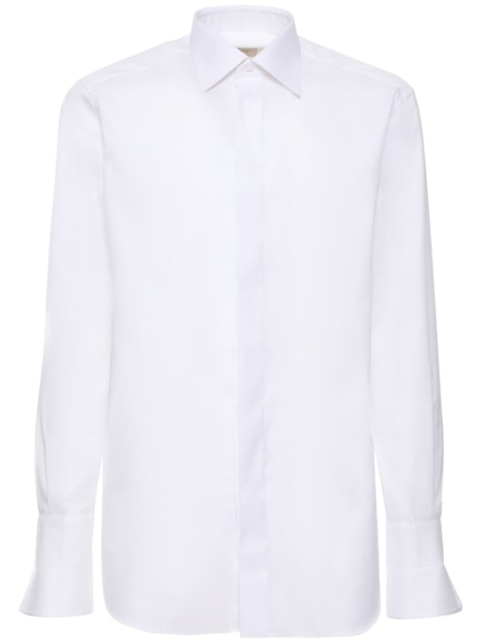 Brioni: Hemd aus Baumwolldenim - Weiß - men_0 | Luisa Via Roma