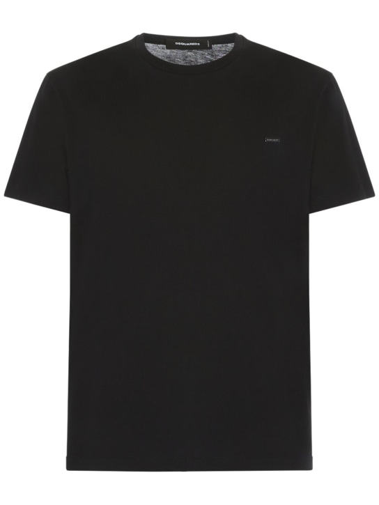 Dsquared2: Logo棉质平纹针织T恤 - 黑色 - men_0 | Luisa Via Roma