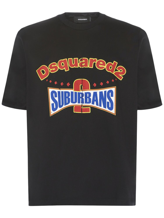 Dsquared2: Logo印花棉质T恤 - 黑色 - men_0 | Luisa Via Roma