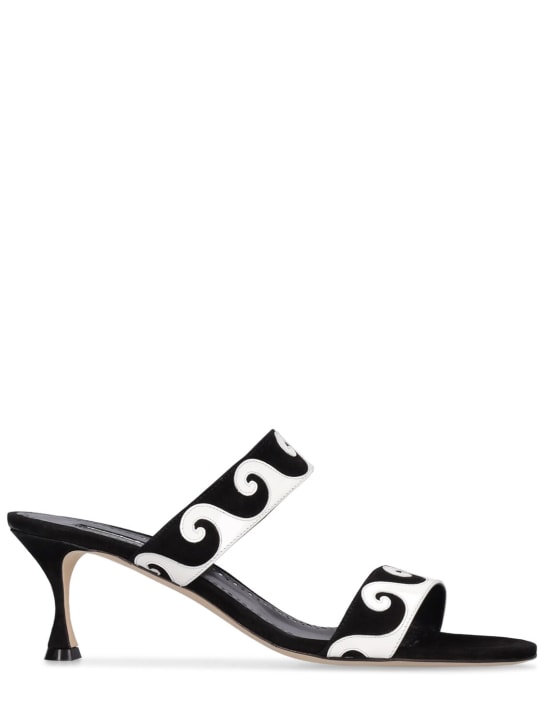 Manolo Blahnik: 50mm Bemusa suede sandals - Black/White - women_0 | Luisa Via Roma