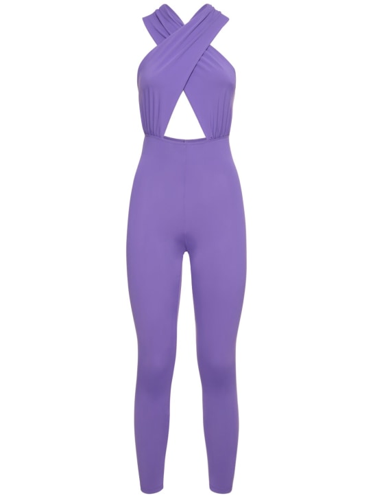 The Andamane: Hola halter neck matte lycra jumpsuit - Purple - women_0 | Luisa Via Roma