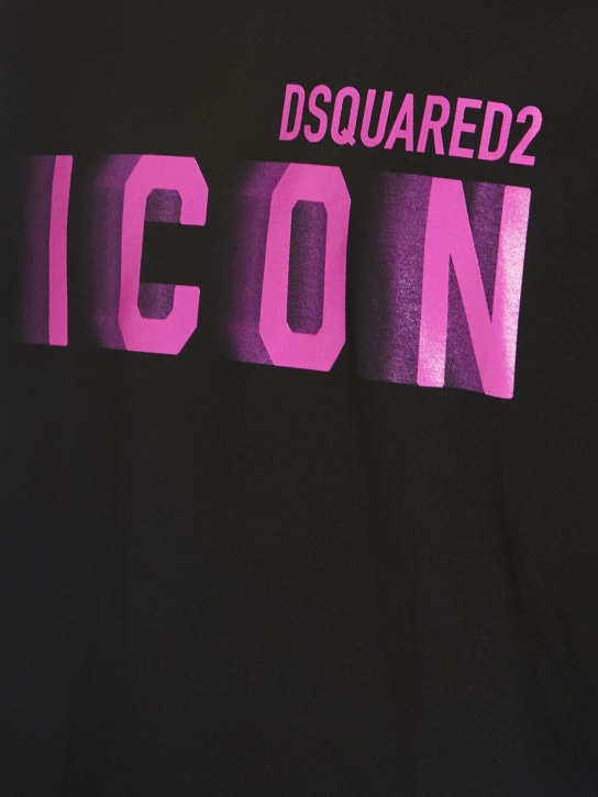 Dsquared2: T-shirt Icon in cotone - Nero/Fucsia - men_1 | Luisa Via Roma