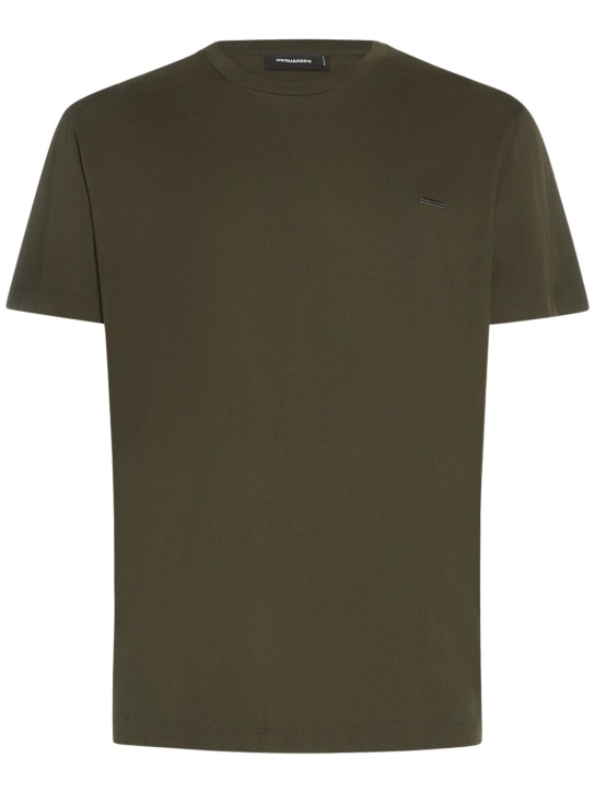 Dsquared2: T-shirt in jersey di cotone con logo - Verde Militare - men_0 | Luisa Via Roma