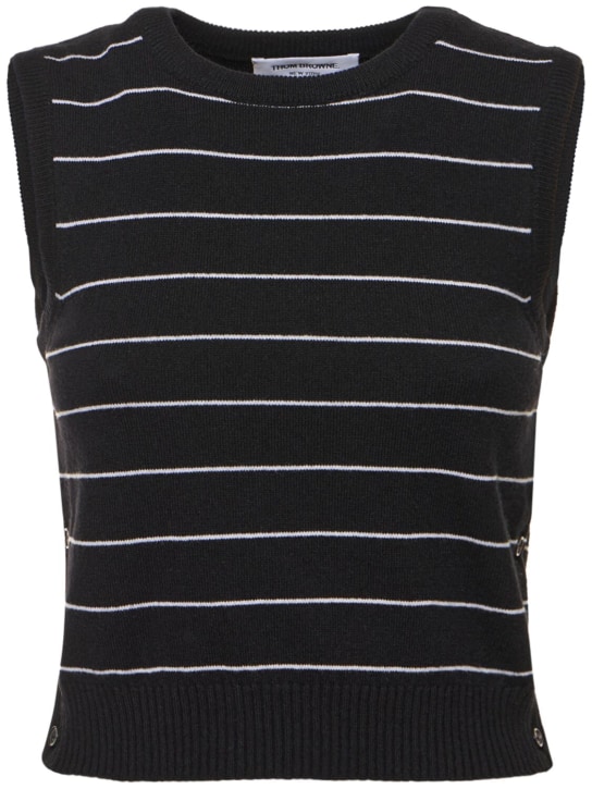 Thom Browne: Pinstripe cashmere knit cropped vest - Siyah/Beyaz - women_0 | Luisa Via Roma
