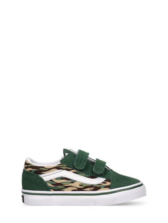 Vans: Old Skool V leather blend strap sneakers - Military Green - kids-boys_0 | Luisa Via Roma