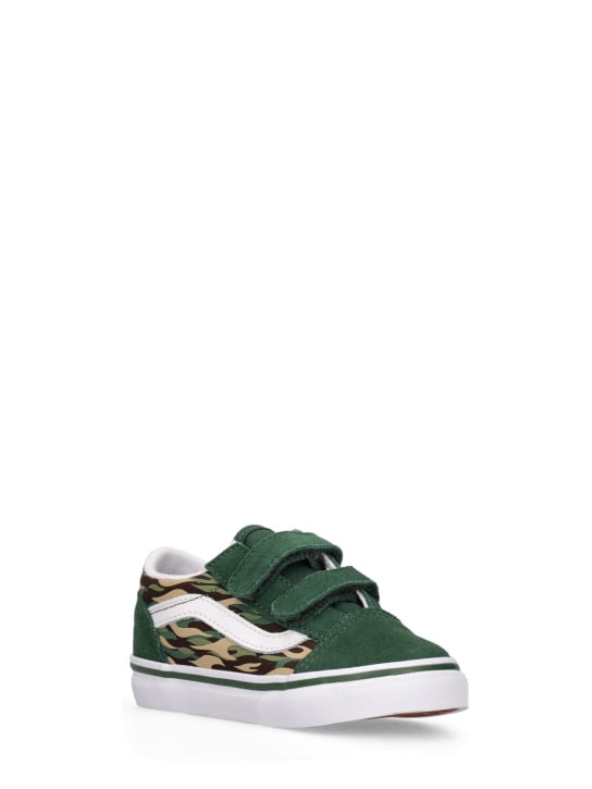 Vans: Old Skool V leather blend strap sneakers - Military Green - kids-boys_1 | Luisa Via Roma
