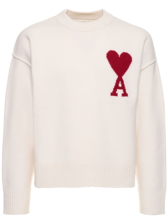 Logo wool knit crewneck sweater - AMI Paris - Men | Luisaviaroma