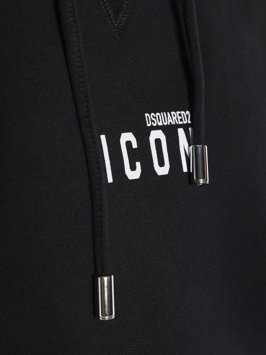 Dsquared2: Printed logo cotton sweatshirt hoodie - Siyah/Beyaz - men_1 | Luisa Via Roma