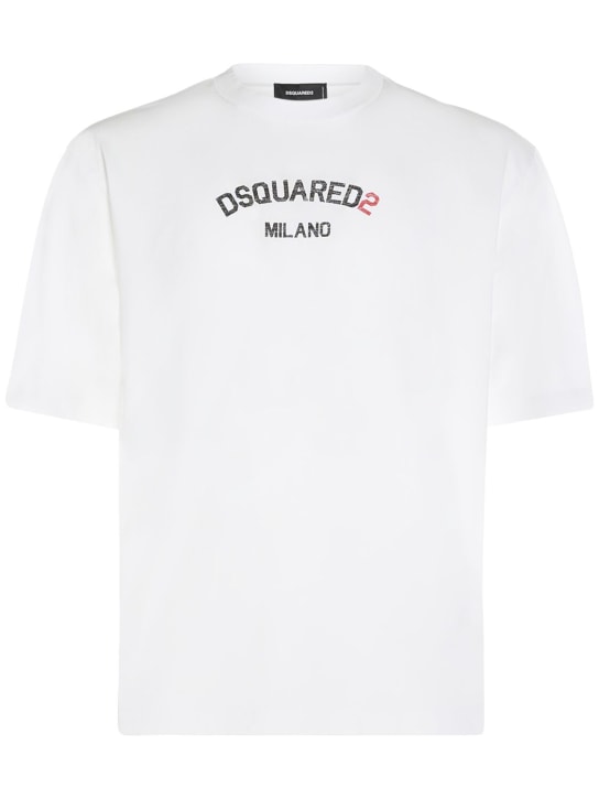 Dsquared2: Milano printed cotton t-shirt - Beyaz - men_0 | Luisa Via Roma