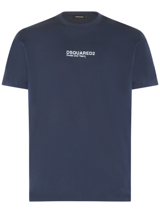 Dsquared2: コットンジャージーTシャツ - ネイビー - men_0 | Luisa Via Roma
