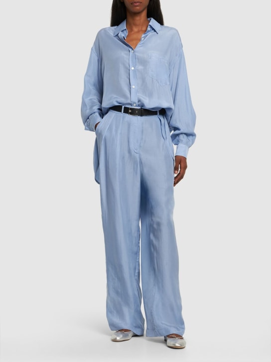 The Frankie Shop: Tansy pleated silky cupro pants - Blue - women_1 | Luisa Via Roma