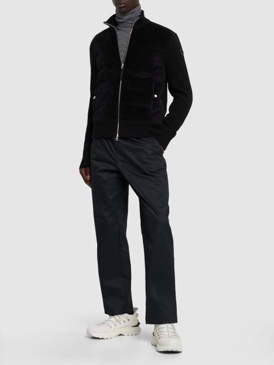 Moncler: Padded wool & velvet cardigan - Siyah - men_1 | Luisa Via Roma
