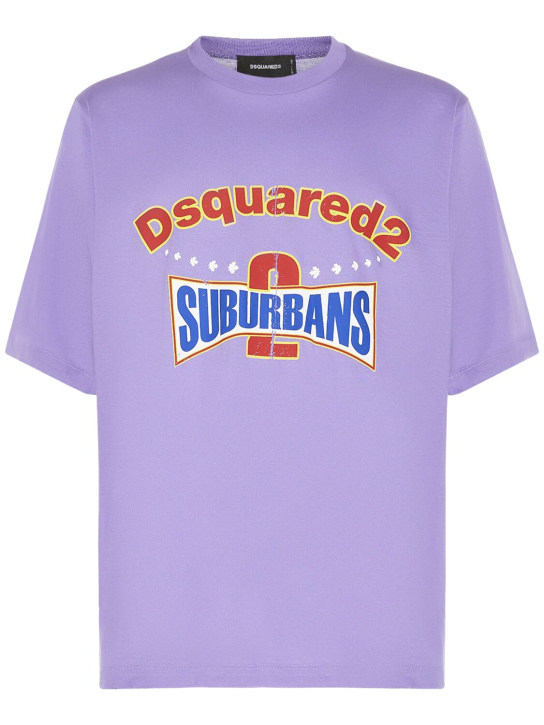 Dsquared2: T-shirt in cotone con logo - Viola - men_0 | Luisa Via Roma