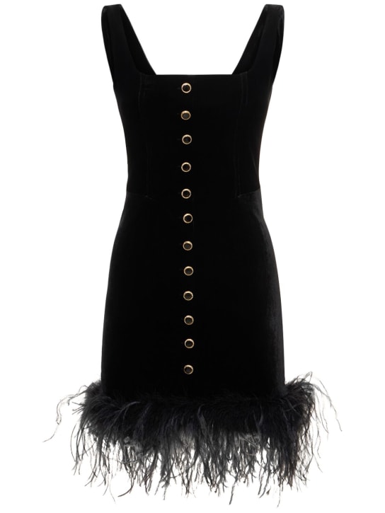 Alessandra Rich: Vestido corto de terciopelo con plumas - Negro - women_0 | Luisa Via Roma
