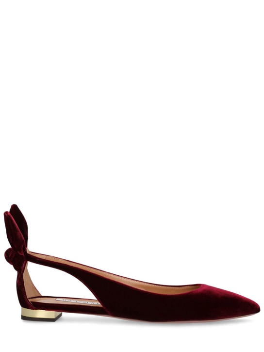Aquazzura: Chaussures plates en velours Bow Tie 10 mm - Bordeaux - women_0 | Luisa Via Roma