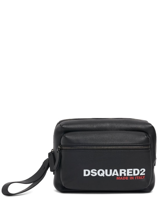 Dsquared2: Logo leather clutch - Black - men_0 | Luisa Via Roma