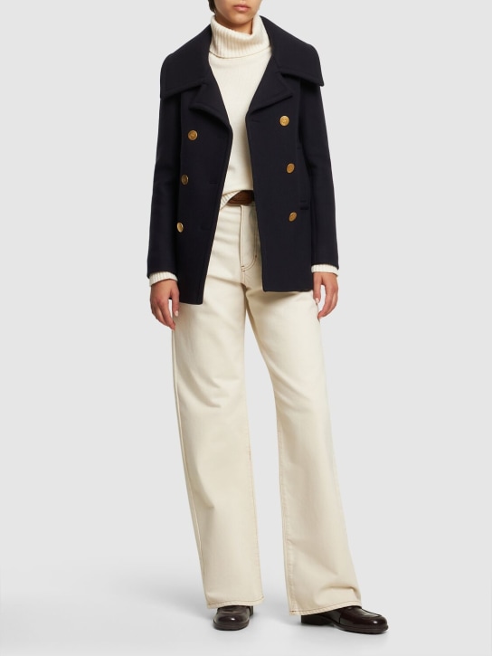 Valentino: Double breast wool caban short coat - Navy - women_1 | Luisa Via Roma