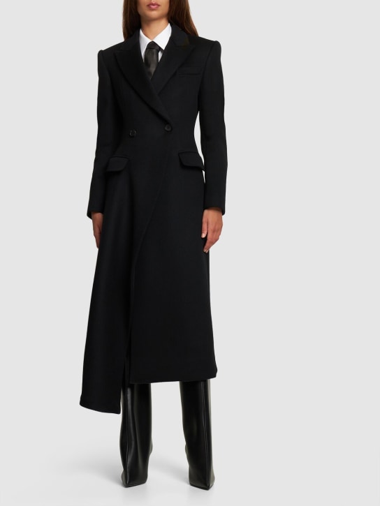 Alexander McQueen: Asymmetric wool long coat - Black - women_1 | Luisa Via Roma