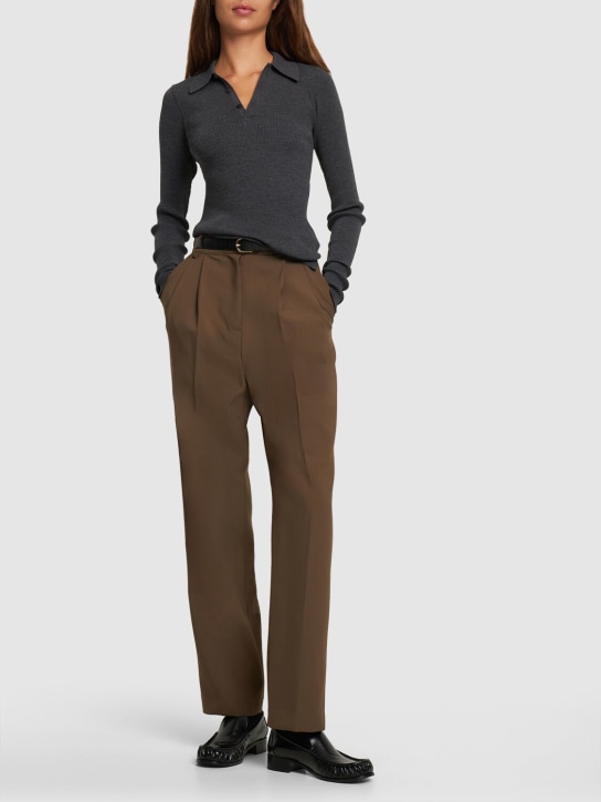 The Frankie Shop: Bea pleated tech twill pants - Brown - women_1 | Luisa Via Roma