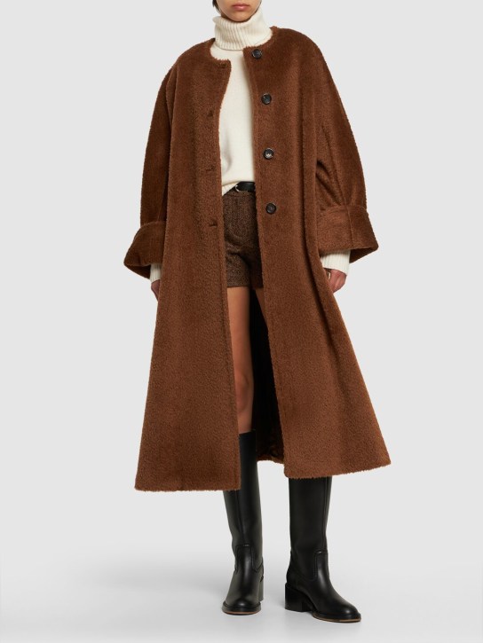 Max Mara: Hudson alpaca & wool oversized long coat - Brown - women_1 | Luisa Via Roma