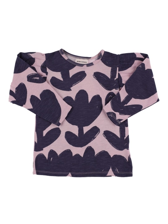 Bobo Choses: T-shirt en coton biologique imprimé - Pourpre/Bleu Marine - kids-girls_0 | Luisa Via Roma