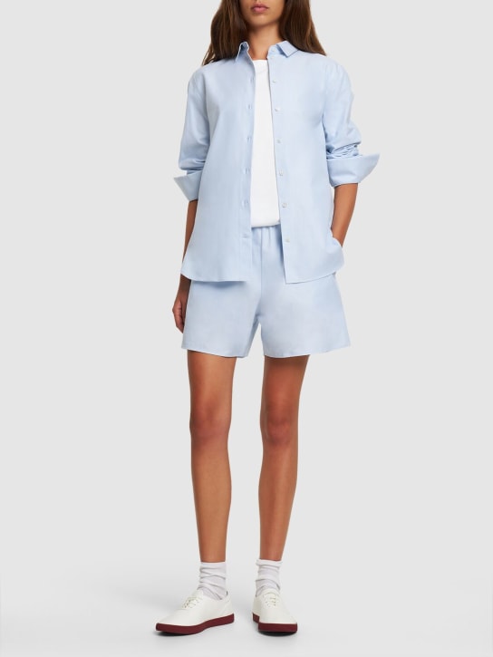 The Row: Gunther cotton poplin Bermuda shorts - Light Blue - women_1 | Luisa Via Roma