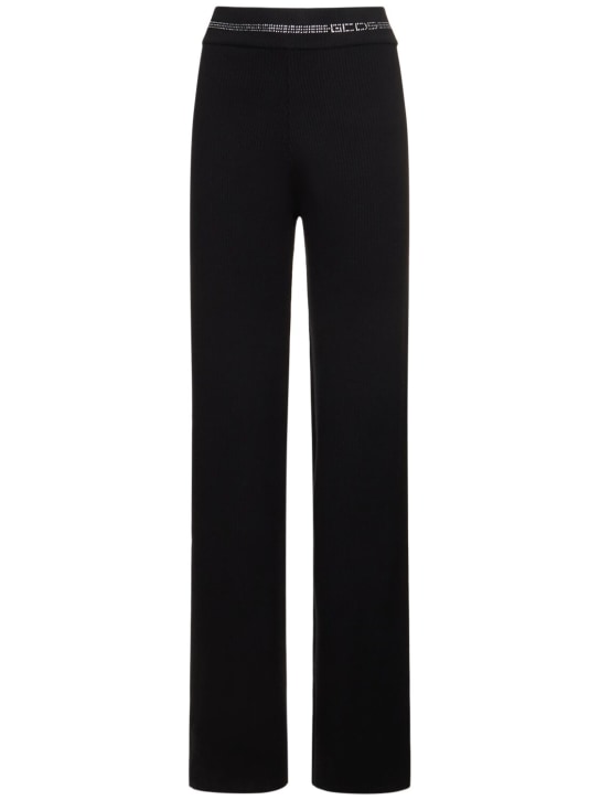 GCDS: Bling straight viscose blend pants - Black - women_0 | Luisa Via Roma