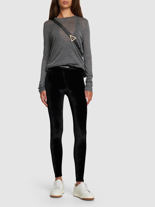 Tom Ford: Logo stretch velvet leggings - women_1 | Luisa Via Roma