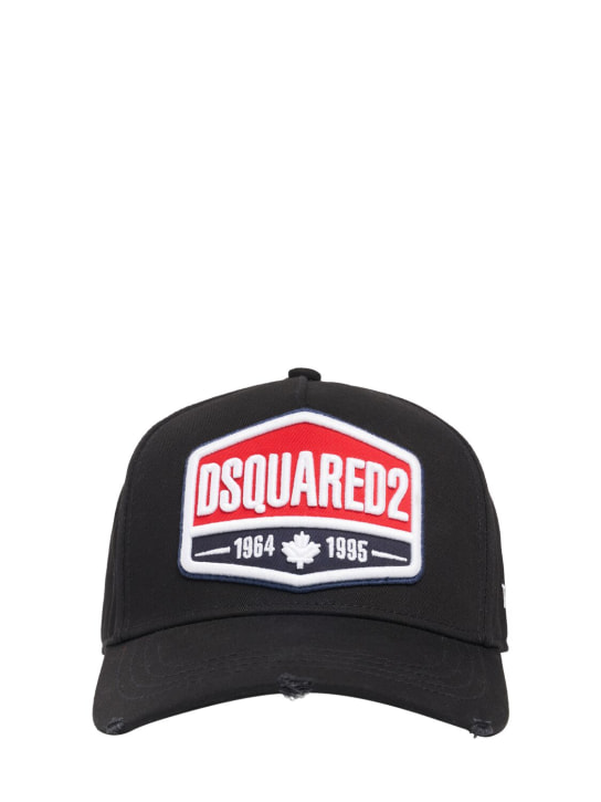 Dsquared2: Logo patch cotton baseball cap - Siyah - men_0 | Luisa Via Roma