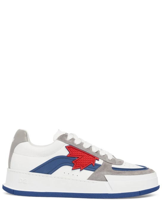 Dsquared2: Logo皮革运动鞋 - 白色/蓝色 - men_0 | Luisa Via Roma