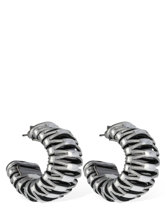 So-le Studio: Caterpillar leather hoop earrings - Silver Foil - women_0 | Luisa Via Roma