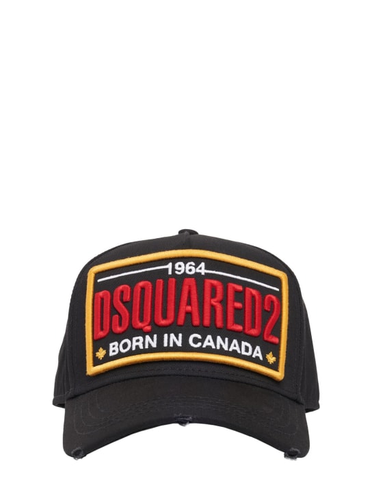 Dsquared2: Logo贴片棉质棒球帽 - 黑色 - men_0 | Luisa Via Roma