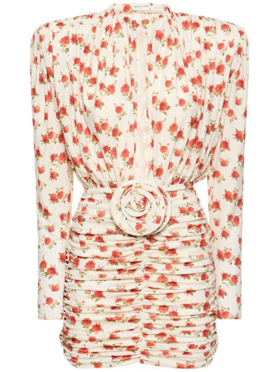 Magda Butrym: Printed jersey mini dress w/rose - Multicolor - women_0 | Luisa Via Roma