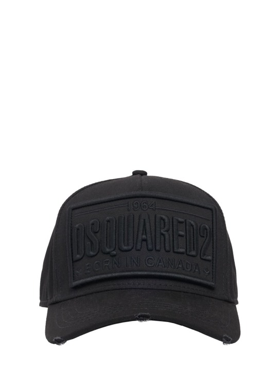 Dsquared2: Casquette en coton avec patch logo - Black - men_0 | Luisa Via Roma