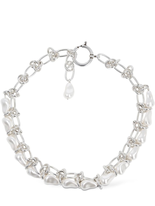 Isabel Marant: Rain Drop chain collar necklace - Gümüş/Beyaz - women_0 | Luisa Via Roma