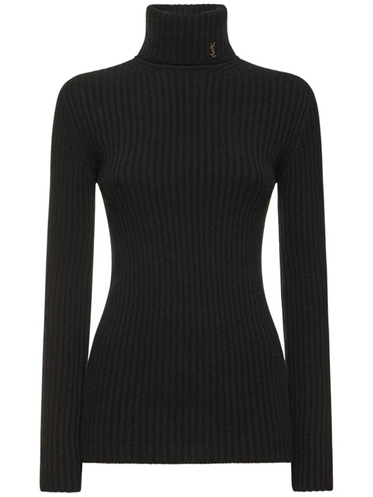 Saint Laurent: Maille wool & cashmere knit sweater - Siyah - women_0 | Luisa Via Roma