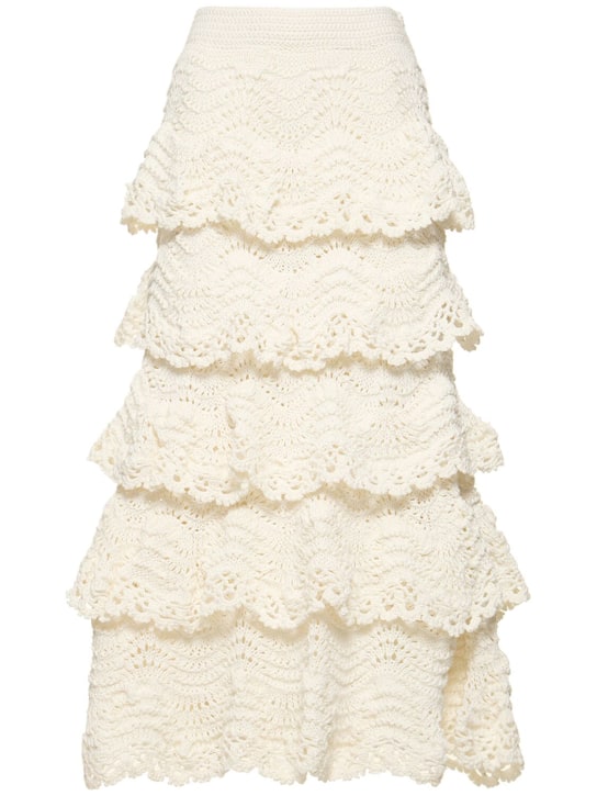 Oscar De La Renta: Scalloped cotton crochet midi skirt - Fil dişi rengi - women_0 | Luisa Via Roma