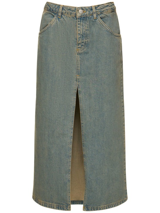 Miaou: Midirock aus Baumwolldenim „Rowan“ - Denim Grün - women_0 | Luisa Via Roma