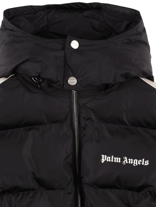 Palm Angels: Logo hooded nylon puffer jacket - Schwarz/Weiß - kids-boys_1 | Luisa Via Roma