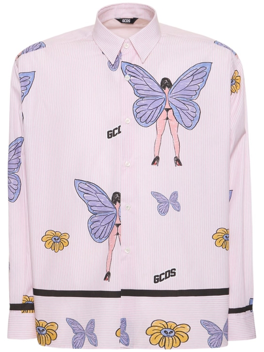 GCDS: Butterfly logo cotton poplin shirt - men_0 | Luisa Via Roma