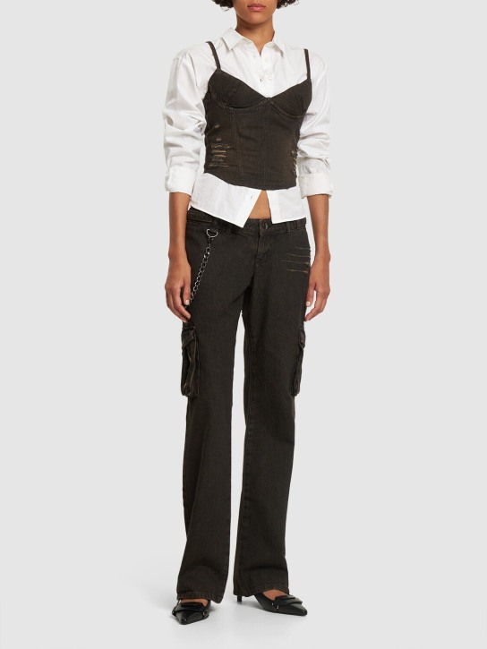 Miaou: Pantalones anchos de denim de algodón - Negro - women_1 | Luisa Via Roma