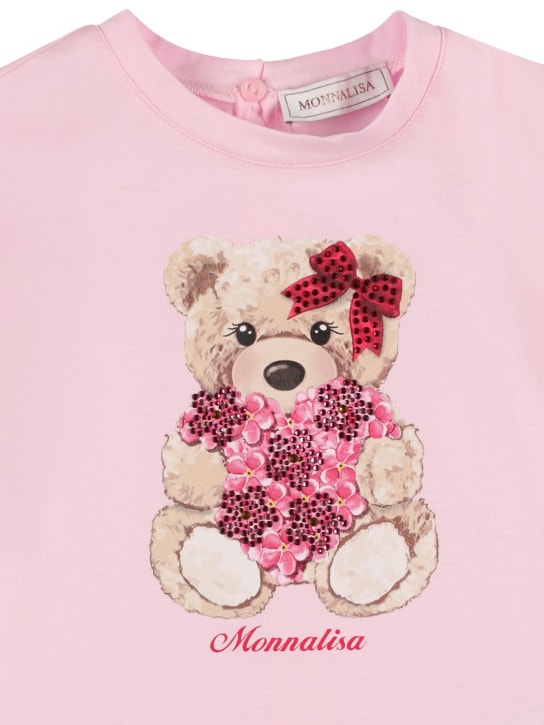 Monnalisa: 小熊印花棉质平纹针织T恤 - 粉色 - kids-girls_1 | Luisa Via Roma