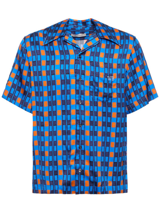 Wales Bonner: 레오파드 프린트 비스코스 볼링 셔츠 - Blue/Orange - men_0 | Luisa Via Roma