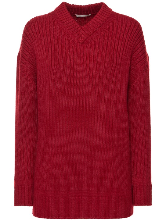 Emilia Wickstead: Wool knit v neck sweater - Red - women_0 | Luisa Via Roma