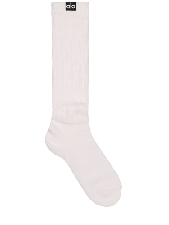 Alo Yoga: Scrunch cotton blend socks - White - women_0 | Luisa Via Roma