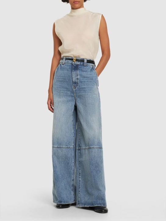 Khaite: Jeans anchos de denim de algodón - Azul - women_1 | Luisa Via Roma