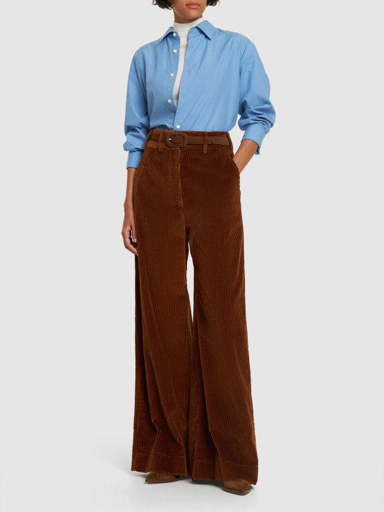 Etro: Pantalon ample en coton côtelé taille mi-haute - Marron - women_1 | Luisa Via Roma
