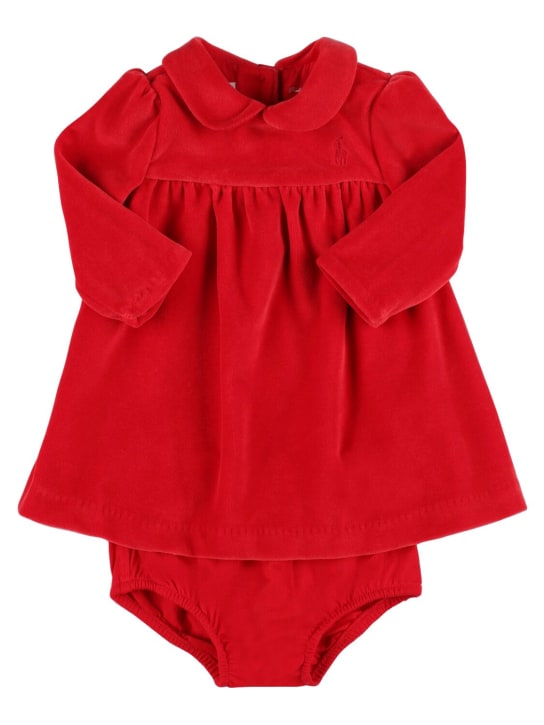 Ralph Lauren: Velvet cotton dress & diaper cover - Red - kids-girls_0 | Luisa Via Roma