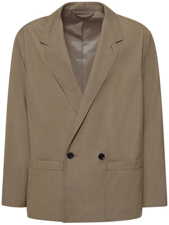 Lemaire: Double breasted wool blend jacket - Haki - men_0 | Luisa Via Roma